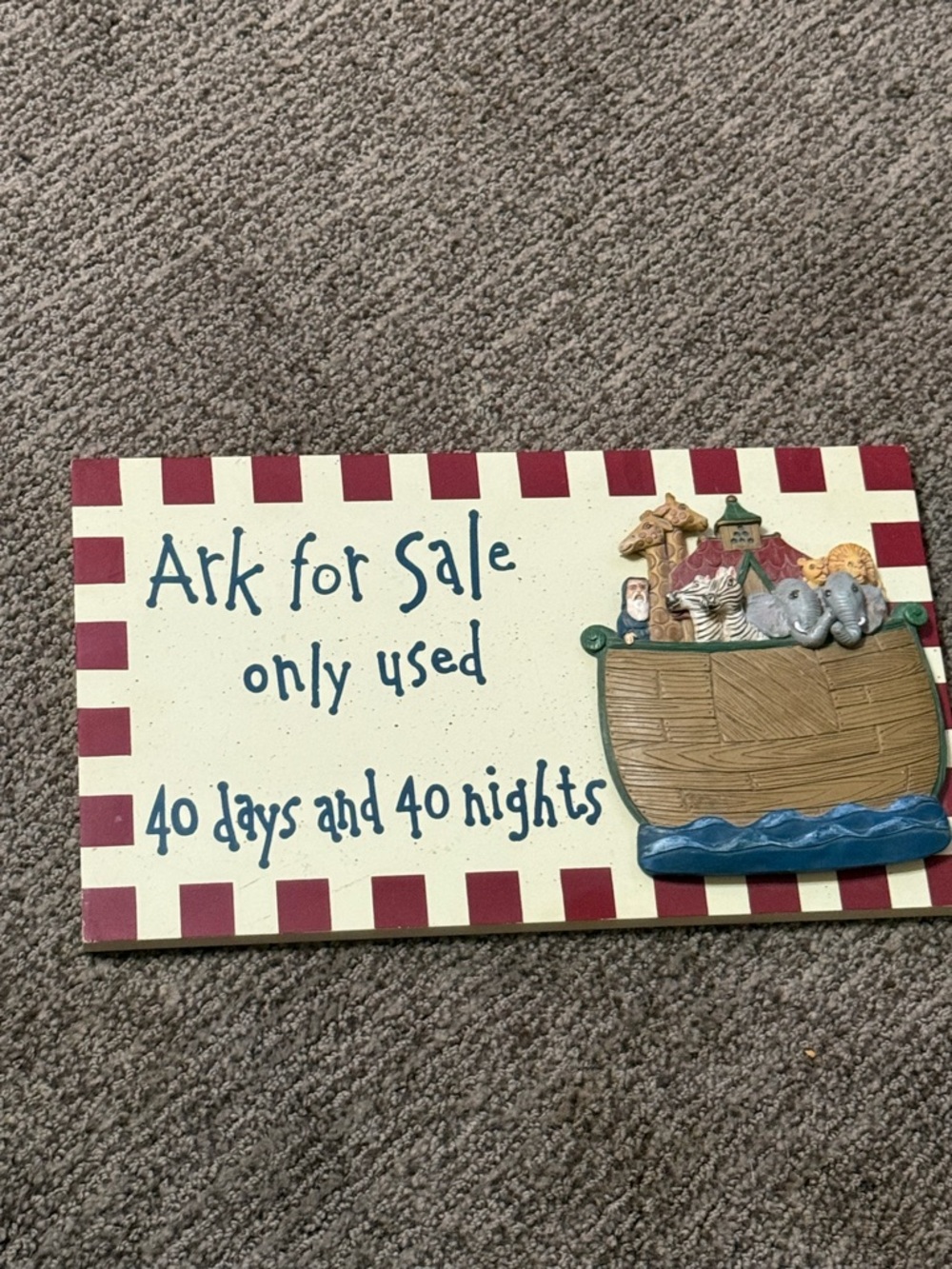 Noah's Ark Decorative Sign - Cream & Red